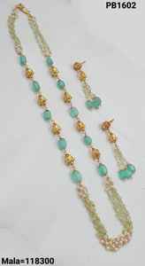 Indian Fancy Traditional Motipearl& Kundan Long <b>Mala</b> Gold Tone Kundan Pearl Long Necklace With Matching Earring Set Women - Product Image 3