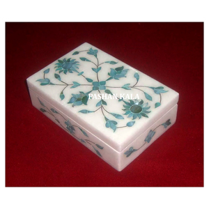 Belle boîte à bijoux en incrustation de nacre verte en marbre blanc faite à la main pour décoration de la maison et boîte de cadeau d'entreprise - Product Image 1