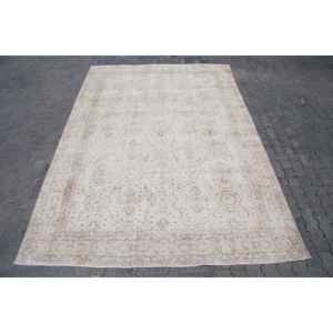 Tapis turc vintage surdimensionné 7x10,1 pieds, tapis oriental en laine blanc et marron - Product Image 1