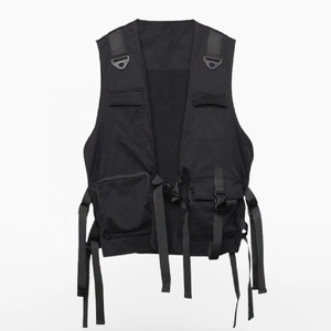 Style punk multi-poches hommes gilet à capuche Streetwear logo personnalisé gilet coupe-vent noir Techwear gilet bouclé fermeture éclair Cargo veste - Product Image 4