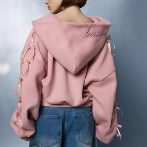 Haute qualité rose polaire coton hiver surdimensionné à capuche pour femmes broderie Streetwear fermeture éclair complète coupe ample imperméable séchage rapide - Product Image 6