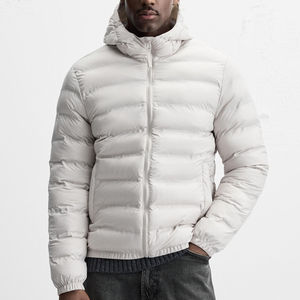 Dernier modèle de veste d'hiver matelassée grise à capuche avec col montant, poignets élastiques, fermeture éclair et poches intérieures à passepoil, vestes pour hommes - Product Image 1