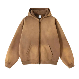 Sweat à capuche tendance de haute qualité 100% coton, délavé à l'acide, série High Street, effet vieilli, délavé à la pierre, style vintage - Product Image 4