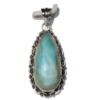 Pendentif goutte en Larimar pour enfants, style hindouisme bohème, avec sertissage clos, chaîne en argent vieilli plaqué rhodium, bijoux en pierres précieuses