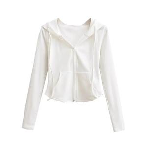 Women's Hooded Sweatshirt Jacket with <b>Long</b> <b>Sleeve</b> <b>Crop</b> <b>Top</b> Spring Autumn Trendy Lined Design Front Logo Slimming Casual Style - Product Image 5