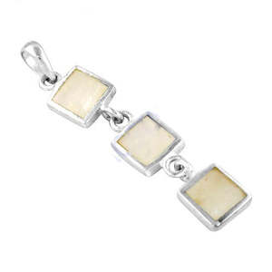 Pendentif carré à trois pierres en coquillage Art Palace, en argent 925, breloque géométrique minimaliste, unisexe, pour usage quotidien, cadeau - Product Image 1