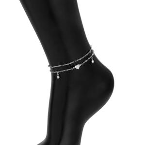 Conjunto de Tobilleras de Moda para Mujer, de Aleación, con Dos Piezas, Cristales y Flecos en Forma de Corazón, Gran Venta - Product Image 4