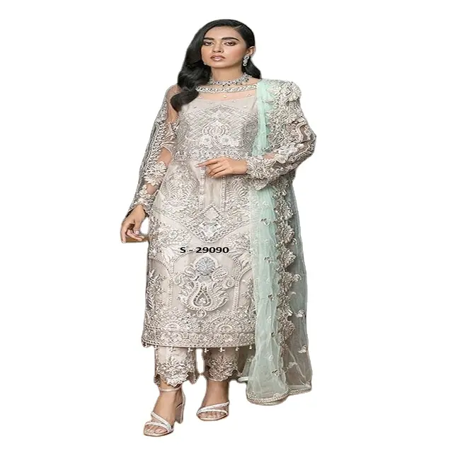Pakaian Kerja Berat Pakistan Pakaian Pernikahan Georgette Berat Bordir Pakaian Pesta Kerja Salwar Suit Gaun Pakistan untuk Dijual