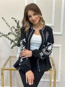 Chaqueta corta de algodón Vintage para mujer Vishivanka bordada con adorno único negro hecho a mano en India otoño teñido - Product Image 2