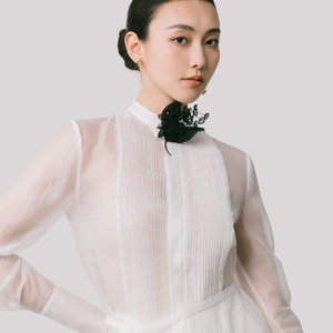 2025 nuevo diseño mujer blusa y camisa gris manga larga blusa Cuello pequeño 73% Cupro 27% poliéster ropa de Boutique para mujer - Product Image 3