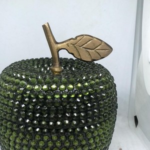 High Quality Metal Crystal Best Selling Apple Candle <b>Jar</b> Newest Design with Dark Green Crystals for Your Home Candle Vessel - Product Image 5