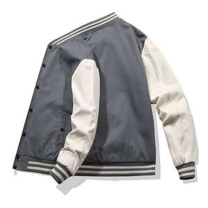 Custom Wholesale Rate Canvas <b>Thin</b> Breathable Varsity <b>Jacket</b> for <b>Men</b> Embroidered Patch Zip Bomber Style Ribbed Cuff Hem - Product Image 2