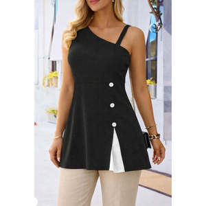 Jane's Women's <b>One</b>-Shoulder Viscose Blouse with Striped Detail and Button Closure, Regular Fit Casual <b>Top</b> for Daily Wear - Product Image 3