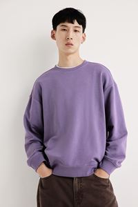 Sweat-shirt à manches longues violet pour homme, coupe ample, tissu en coton et polyester avec col bordé de côtes, épaules tombantes pour l'hiver - Product Image 6