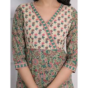 Green Cotton <b>Block</b> <b>Printed</b> Salwar Kameez Pant Set of 2 Elegant <b>Printed</b> Cotton Clothing - Product Image 2