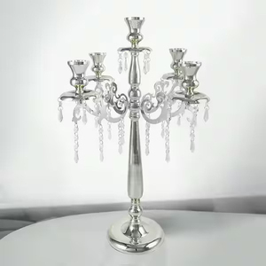 Vente chaude brillant argent aluminium candélabre bougeoir meilleure qualité support en verre pour mariage table cristal votive décorer - Product Image 4