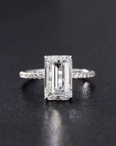 6X8mm <b>Emerald</b> Cut Moissanite Engagement <b>Ring</b> Pave Solitaire 925 Sterling <b>Silver</b> Custom Jewelry - Product Image 1