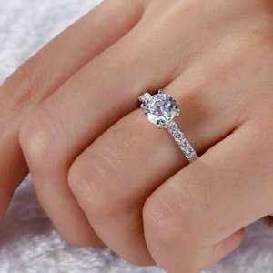Jeulia <b>Solitaire</b> Round Cut Sterling <b>Silver</b> Engagement <b>Ring</b>-Romantic Rhodium Plated Inlay - Product Image 6