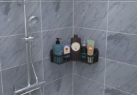 Organisateur de salle de bain moderne à double niveau, panier de douche d'angle, étagères murales sans perçage, noir, suspendu, ATA HOME ABS