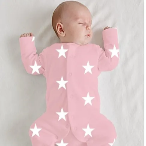 Cute Star Printed Bamboo Baby Romper Newborn Plain Onesie Blank Zipper Rompers Boy Long Sleeve Rompers
