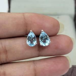 Boucles d'oreilles en topaze bleu ciel, taille poire, argent sterling, bijoux faits à la main, cadeau de naissance de décembre, vente en gros - Product Image 2