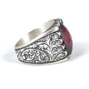 925 Sterling Silver Handcrafted Men's Pen-Shaped <b>Ring</b> with Garnet Stone for Everyday Wear - Product Image 3