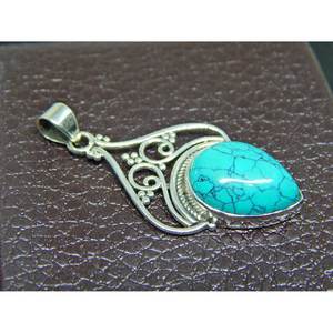Colgante turquesa de Plata de Ley 925 hecho a mano con cabujón, regalo de joyería fina para mujeres y niñas - Product Image 1