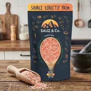 Bolsa de Pie Impresa de Primera Calidad para Sal Rosa del Himalaya Gruesa, Grado Alimenticio, Sal de Roca Gourmet, Marca Sauz & Co, de Fábrica - Product Image 3