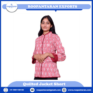 Chaqueta acolchada de algodón de alta calidad para mujer, chaqueta acolchada de algodón suave con estampado de bloque de mano, a la venta - Product Image 6