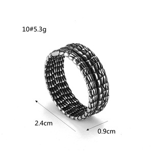 Bague unisexe Yunnique en acier inoxydable, motif dragon vieilli, style hip-hop, géométrique ronde, avec incrustation ouverte, idée cadeau, style tendance - Product Image 5