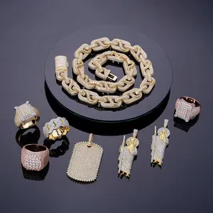 Cadena cubana de eslabones gruesos de 14 mm con diamantes incrustados, chapada en oro, estilo hip hop. - Product Image 1