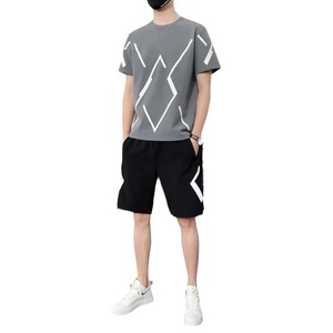 Trajes informales de dos piezas de primavera y verano para hombre, camisetas de manga corta con estampado de rayas y cuello redondo, pantalones cortos, camiseta fina y cómoda - Product Image 6