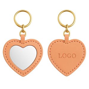 Custom Logo Compact Mirror <b>Keychain</b> Pu <b>Leather</b> Keyring - Product Image 2