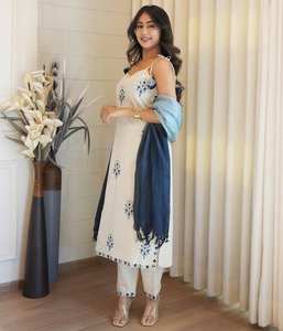 DESIGNER WEAR EXCLUSIVE STRIPPED KURTI AND PANT IN COTTON WITH DUPATTA - Product Image 3