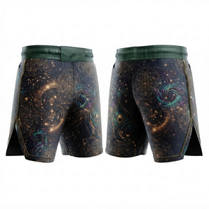Shorts de compression MMA pour hommes, bleu, imprimé géométrique par sublimation, évacuation de l'humidité, coupe athlétique, vêtements d'arts martiaux mixtes - Product Image 6