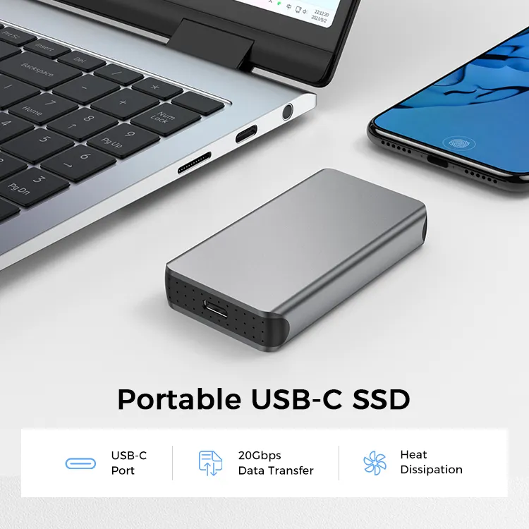 Carcasa de aleación de aluminio de tamaño pequeño Ultra alta velocidad 2500 MB/s 1T Disco duro externo SSD portátil para Iphone Laptop Teléfono móvil