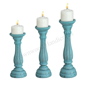 High Quality Burnt Grey Antique Solid Mango <b>Wood</b> Handmade Column Shape Laser Engraved Set 3 <b>Candlestick</b> <b>Holders</b> Decorative Home - Product Image 6