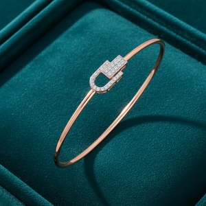 Luxury Rose Gold Lock Design <b>Bangle</b> <b>Bracelet</b> for Women Cubic Zirconia Fashion Jewelry - Product Image 3