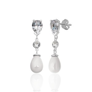New Arrival Azuris 926 Sterling <b>Silver</b> Drop Zircon Stone and White Shell <b>Pearl</b> Stud <b>Earrings</b> From Turkey - Product Image 1