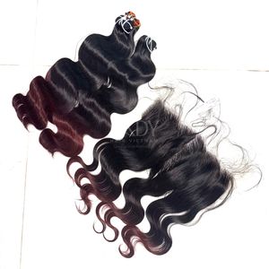 Paquetes de color de punta ondulada de cuerpo de cabello crudo de alta calidad con frontal y paquetes para hacer pelucas - Product Image 3