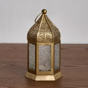 Luxury <b>Moroccan</b> Golden Hanging Metal <b>Lanterns</b> Candle Jars for Home Outdoor Wedding Ramadan Decorations Beautiful Candle Lighting - Product Image 3