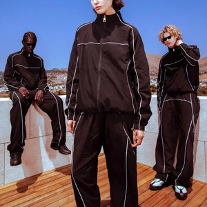 Men Jogger Sets Windbreaker Two Piece Set Patchwork Zip up Puff Track <b>Jacket</b> and Track Pants Custom Nylon Reflective Tracksuit - Product Image 1