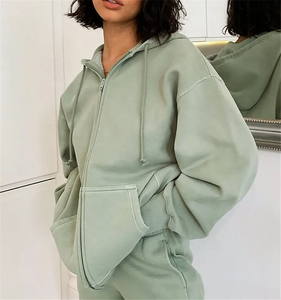 Personalizado de algodón pesado liso de manga larga sudadera de diseño de alta calidad bordado pulóver polar mujeres Sassy Zip Hoodies - Product Image 6