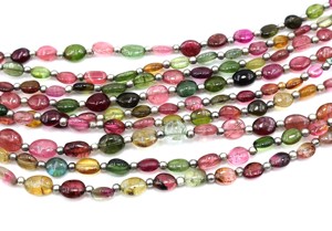 Perles de pierres précieuses en tourmaline multicolore naturelle lisse ovale 6X4MM à 6X7MM Perles de pierre multi-tourmaline de 8 pouces - Product Image 3