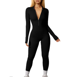 Haut court personnalisé extensible avec fermeture éclair et leggings Vêtements de sport Pantalons Skinny Survêtement Gym Ensemble 2 pièces Survêtements pour femmes - Product Image 1