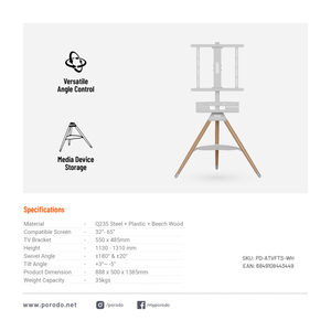 Porodo ขาตั้งทีวีไม้แบบทันสมัยสำหรับห้องนั่งเล่นห้องนอนทานอาหารโรงแรมใช้ในอพาร์ทเมนท์ - Product Image 2