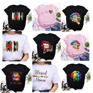 Camisetas con estampado de labios para mujer, camisetas informales de verano, OEM, ODM, 180gsm, 100% algodón, cuello redondo - Product Image 2