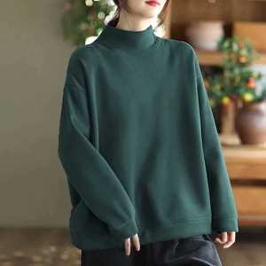 Sweat-shirt pull-over en molleton uni pour femme, col montant, avec logo frontal, respirant, coupe ample, prix FOB de gros, idéal pour l'hiver - Product Image 3