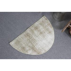 Tapis rond vintage turc 2,5x1,5 pieds, tapis en laine grise - Product Image 4