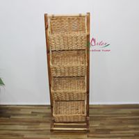 Panier pliable en jacinthe d'eau fait main au design moderne avec support en bois, portable pour la cuisine, le salon, le rangement et la décoration intérieure